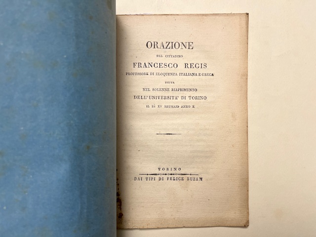 Orazione del cittadino Francesco Regis professore di eloquenza italiana e greca